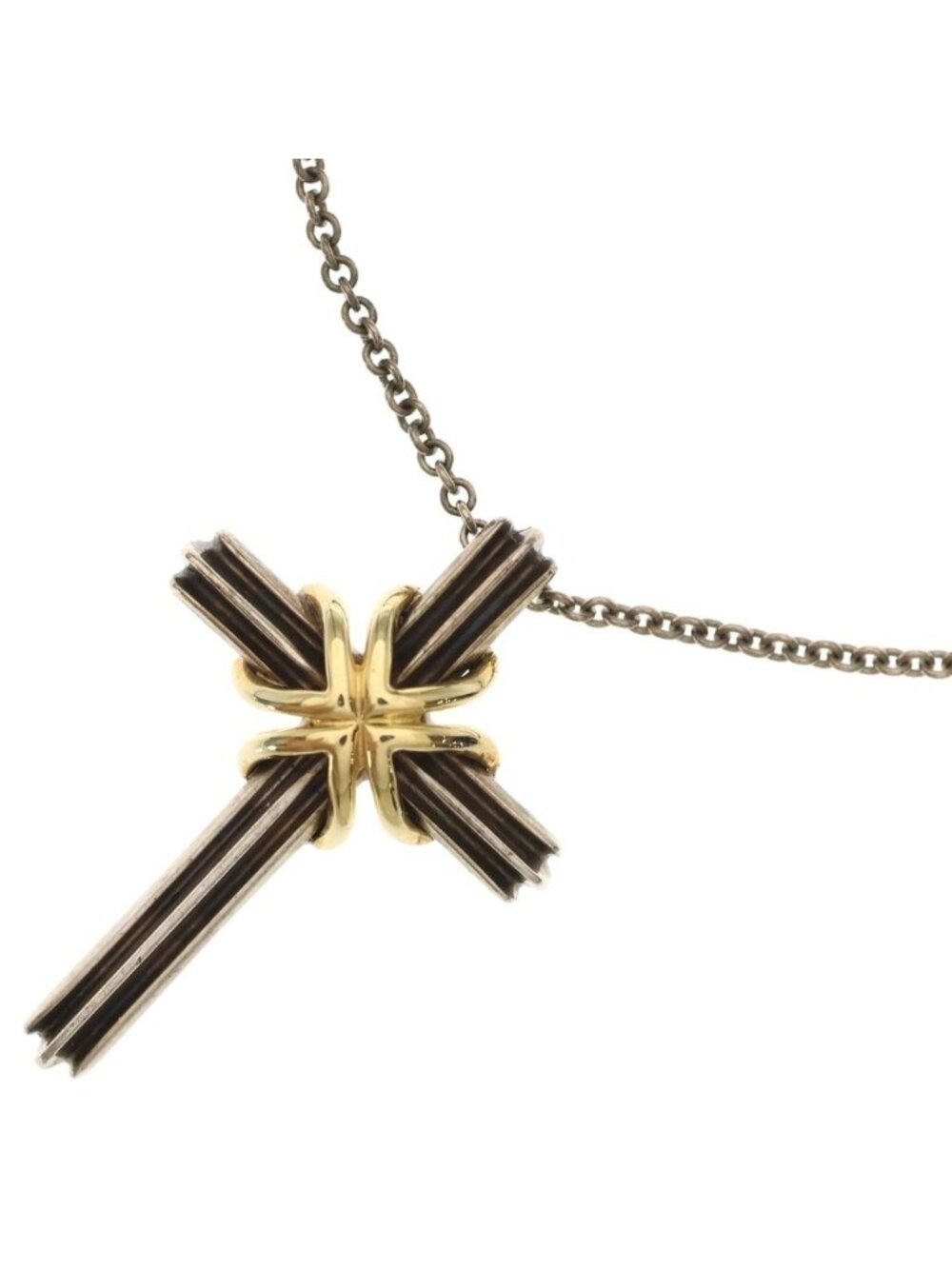 Tiffany & Co Signature Cross Pendant Chain Silver Yellow Gold